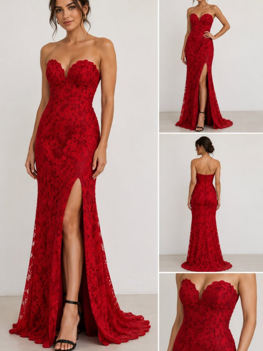 Ellie Wilde by Mon Cheri Red Floral Lace Formal Gown Size 00